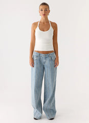 Naturi Ribbed Halter Top - White